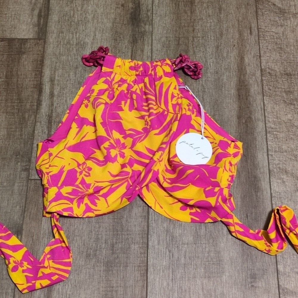 Vibrant Pink and Yellow Halter Top - Picture 5 of 8